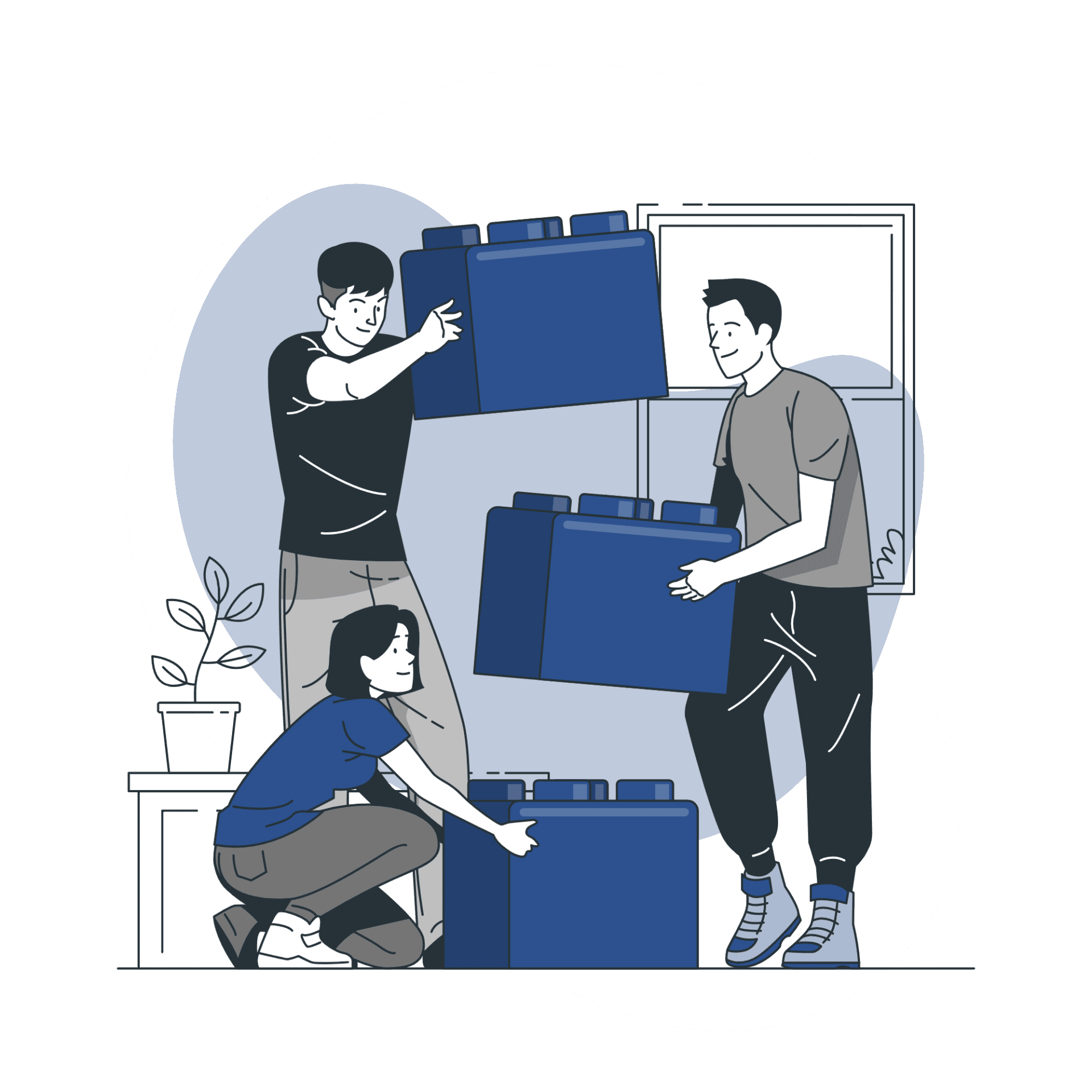 Team assembling boxes