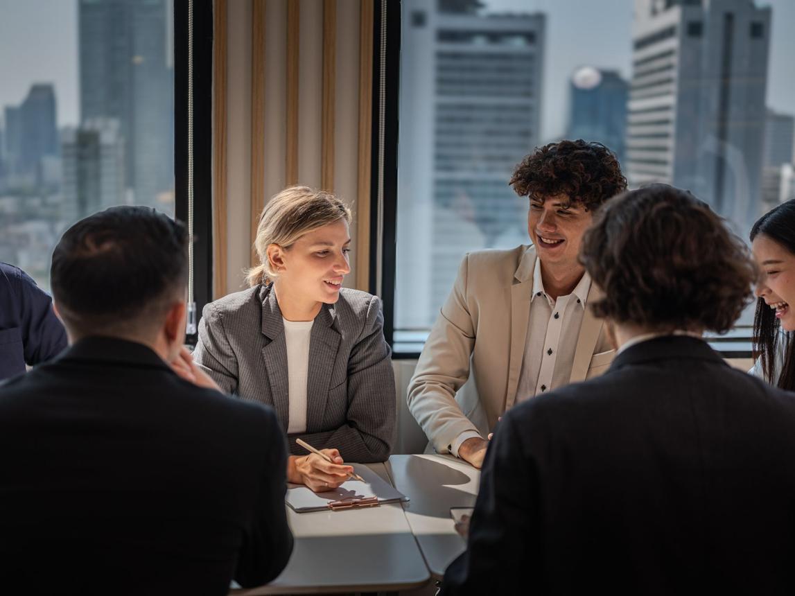 Corporate meeting with formal discussion