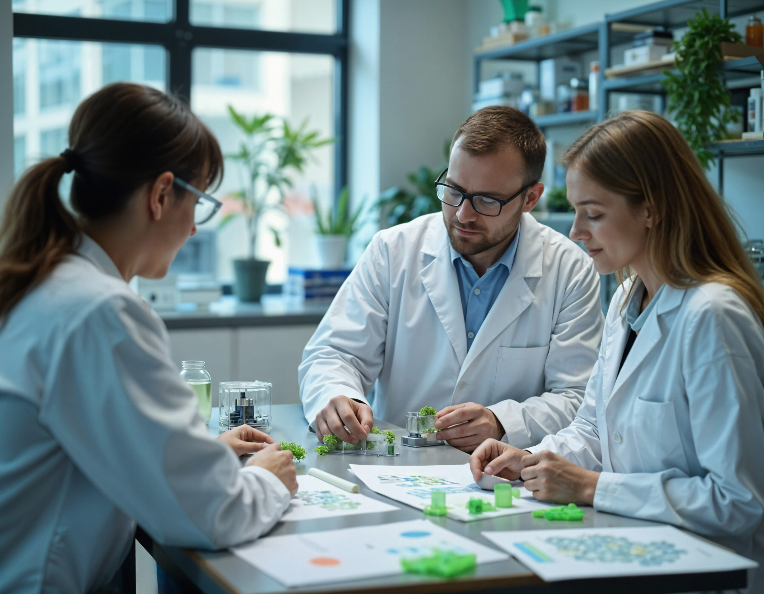 Medical team discussing research in lab